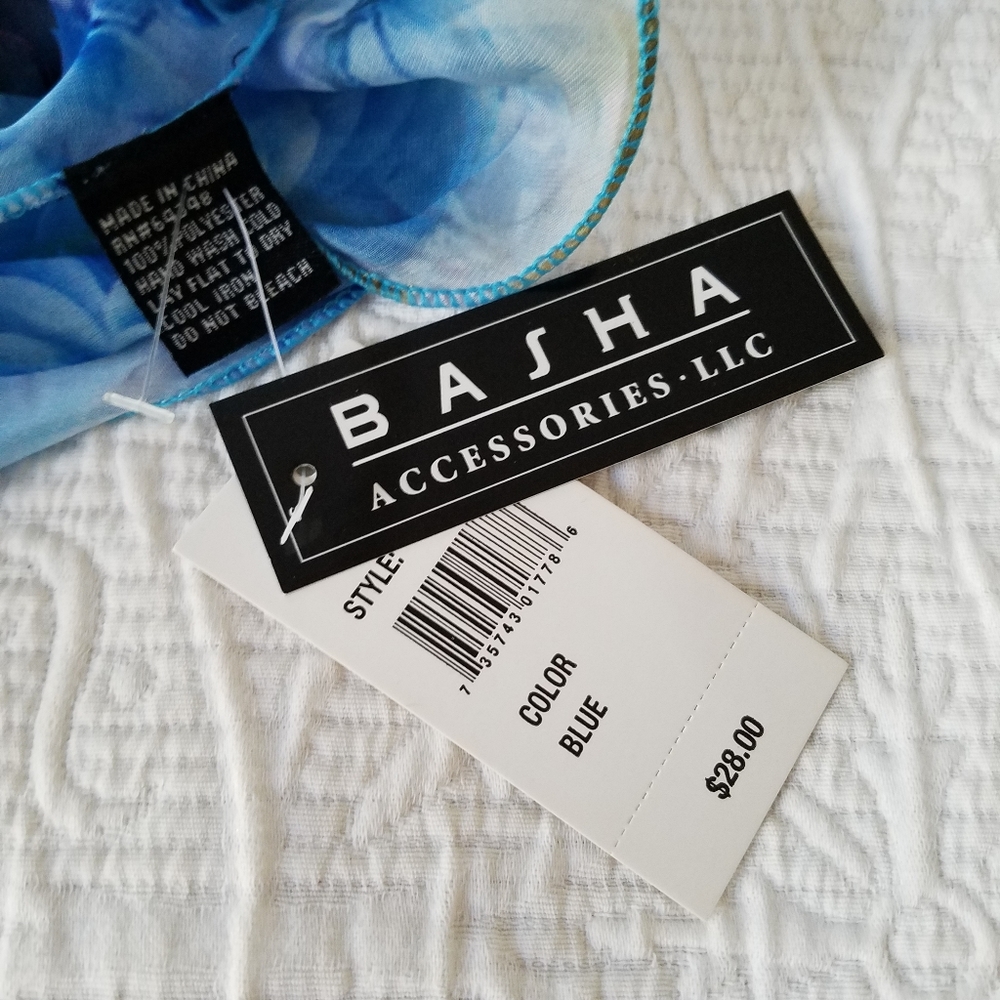 Basha Blue Polyester Ruffled Scarf - New - Picture 2 of 5